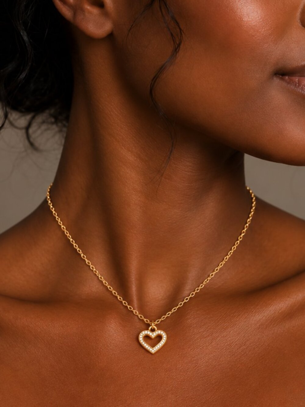 New! 18k PVD Gold Plated Stainless Steel CZ Crystal Heart Necklace (NWOT)